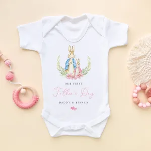 1st Father's Day Peter Rabbit Girl Inspired Personalised Baby Bodysuit