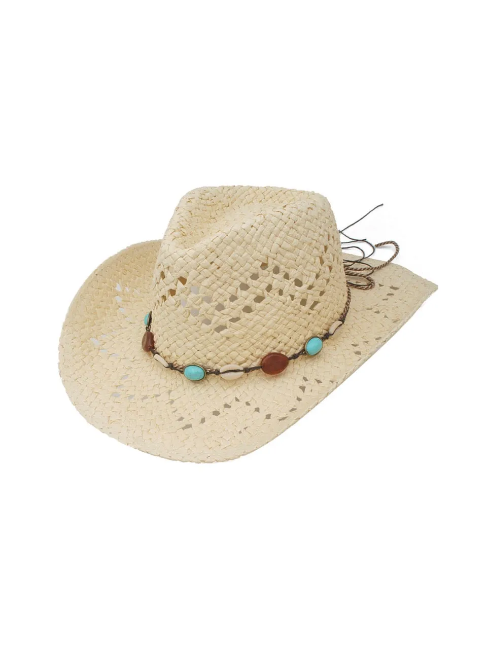 27 Stone Shell Banded Straw Cowboy Hat