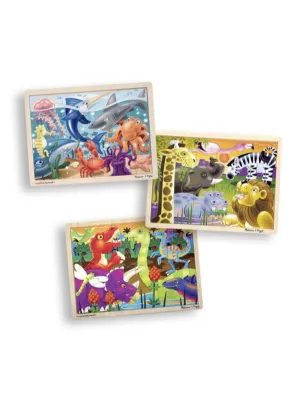 3-Puzzle Jigsaw Set - Dinosaurs, Ocean, and Safari
