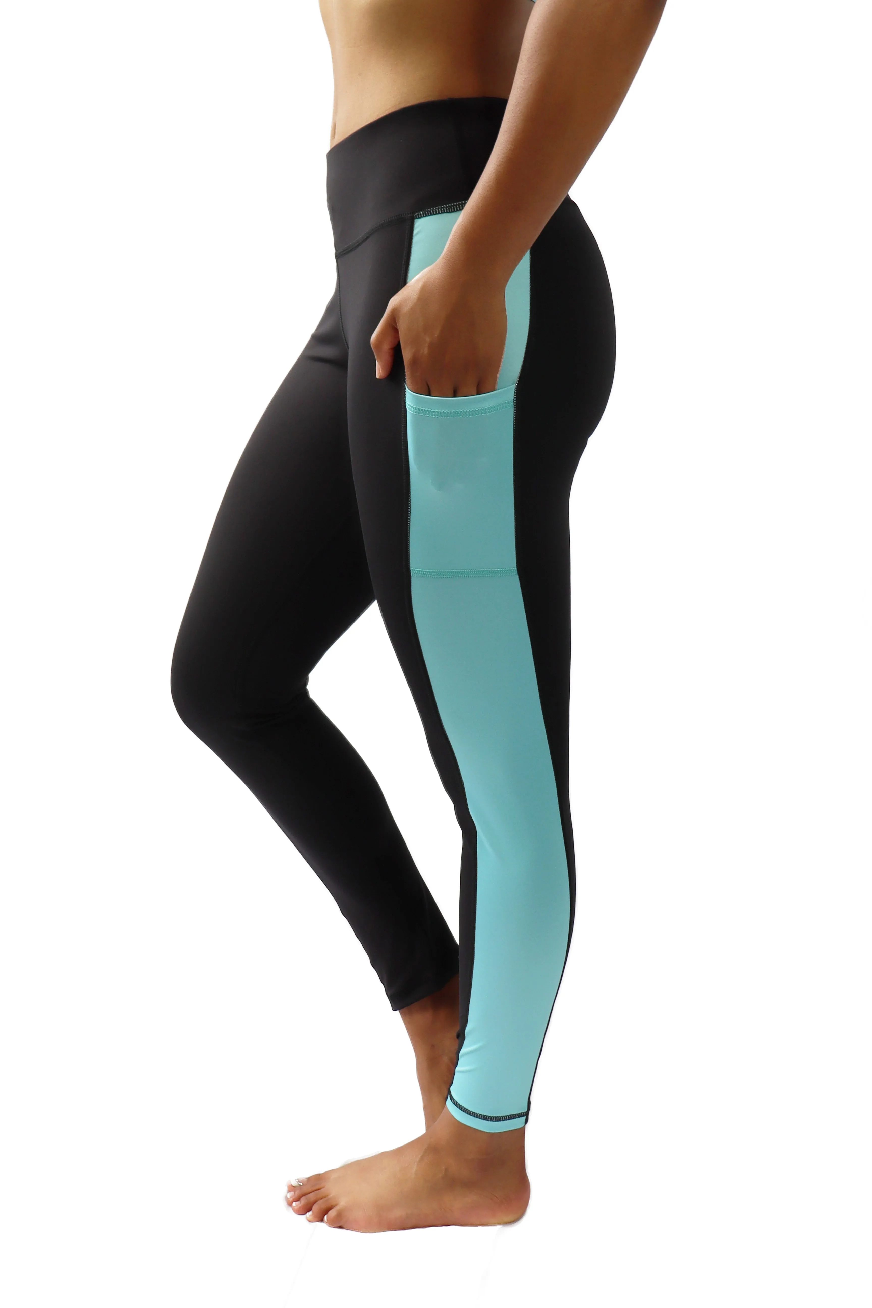 4405 -The Just Right  "Unbreakable" Panel Pocket Legging/ Black & Teal