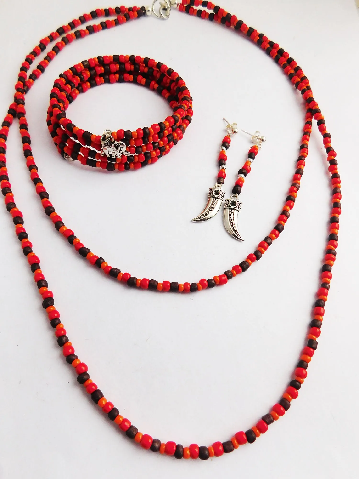 African Jewelry Set Elephant Beaded Necklace Earrings Bracelet Gift Ideas