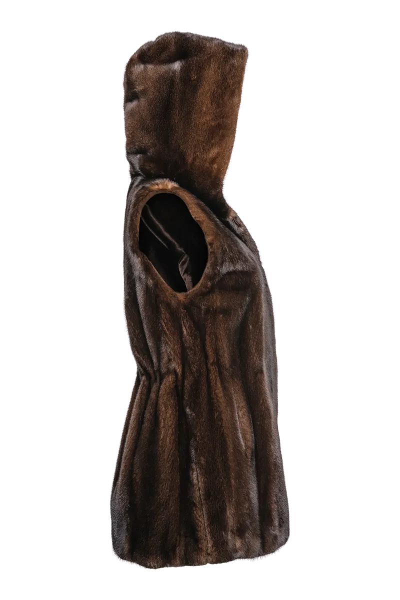 American Hooded Vertical Mink Fur Vest