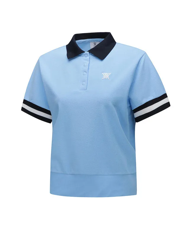 ANEW Golf: Women Terry Material Collar Short T-Shirt - Sky Blue