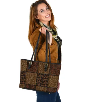 Animal Print Safari Patchwork Tote Bag Vegan Leather