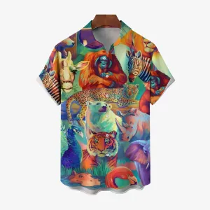 Animal World Print Casual Short Sleeve Shirt 2412004242
