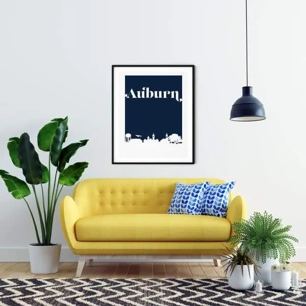 Auburn, Alabama retro inspired city skyline
