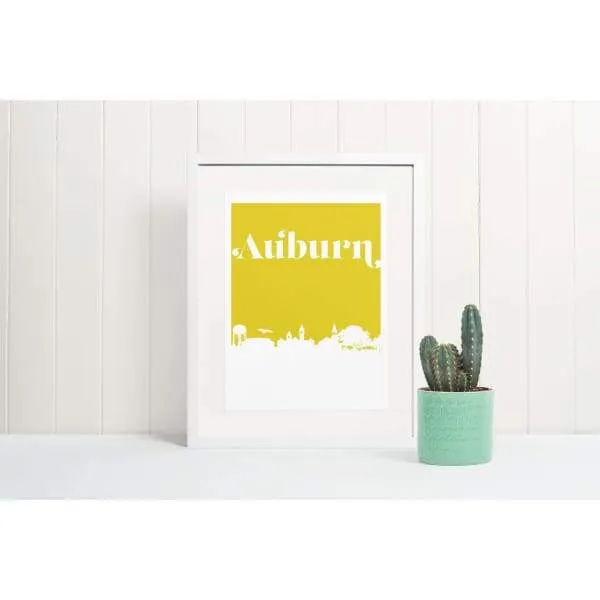 Auburn, Alabama retro inspired city skyline