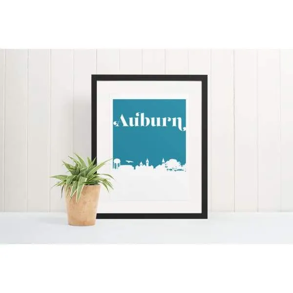 Auburn, Alabama retro inspired city skyline