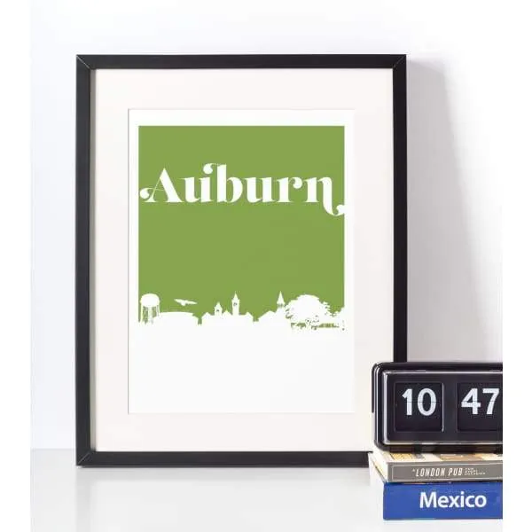 Auburn, Alabama retro inspired city skyline