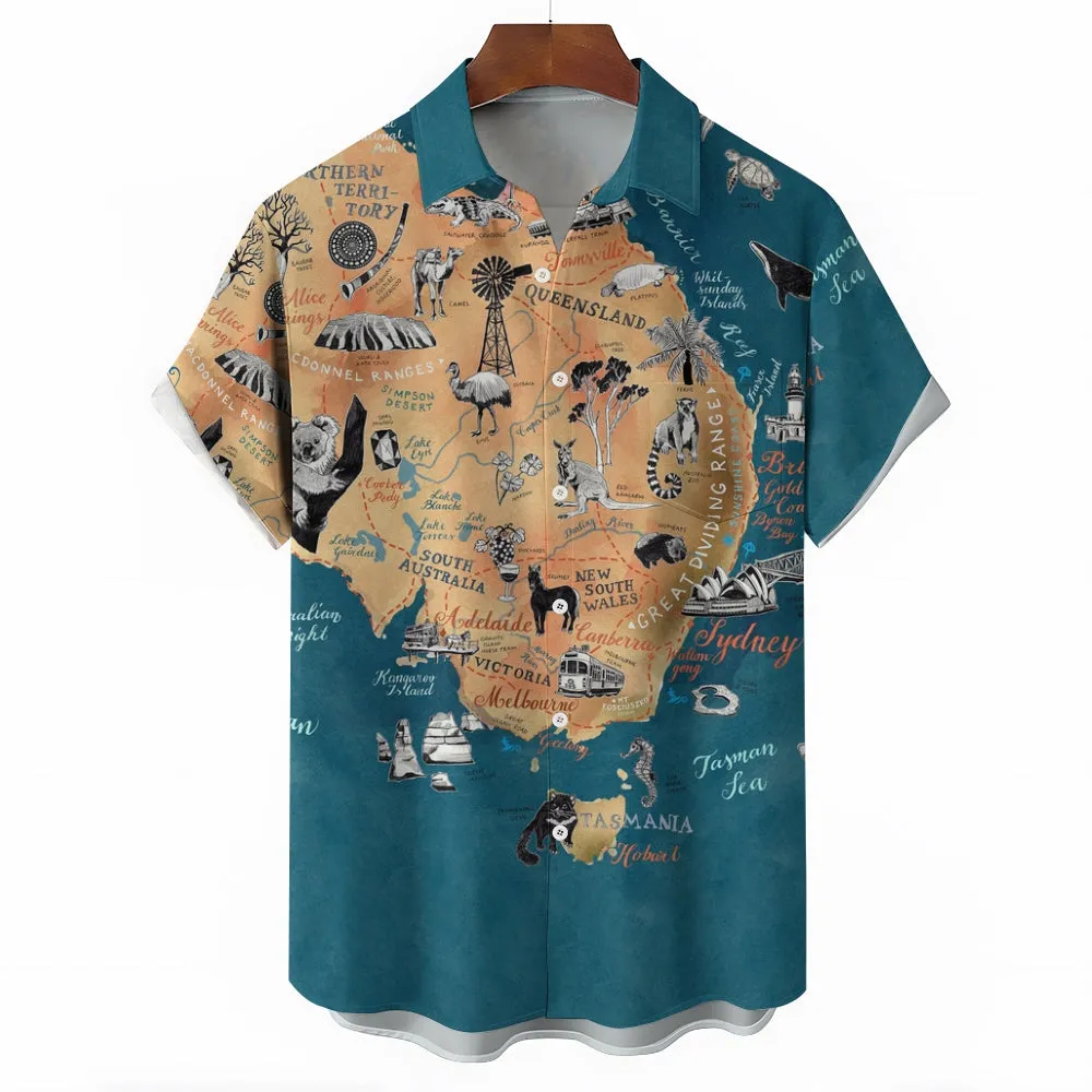 Australia Day Animal Map Print Short Sleeve Shirt 2411011571