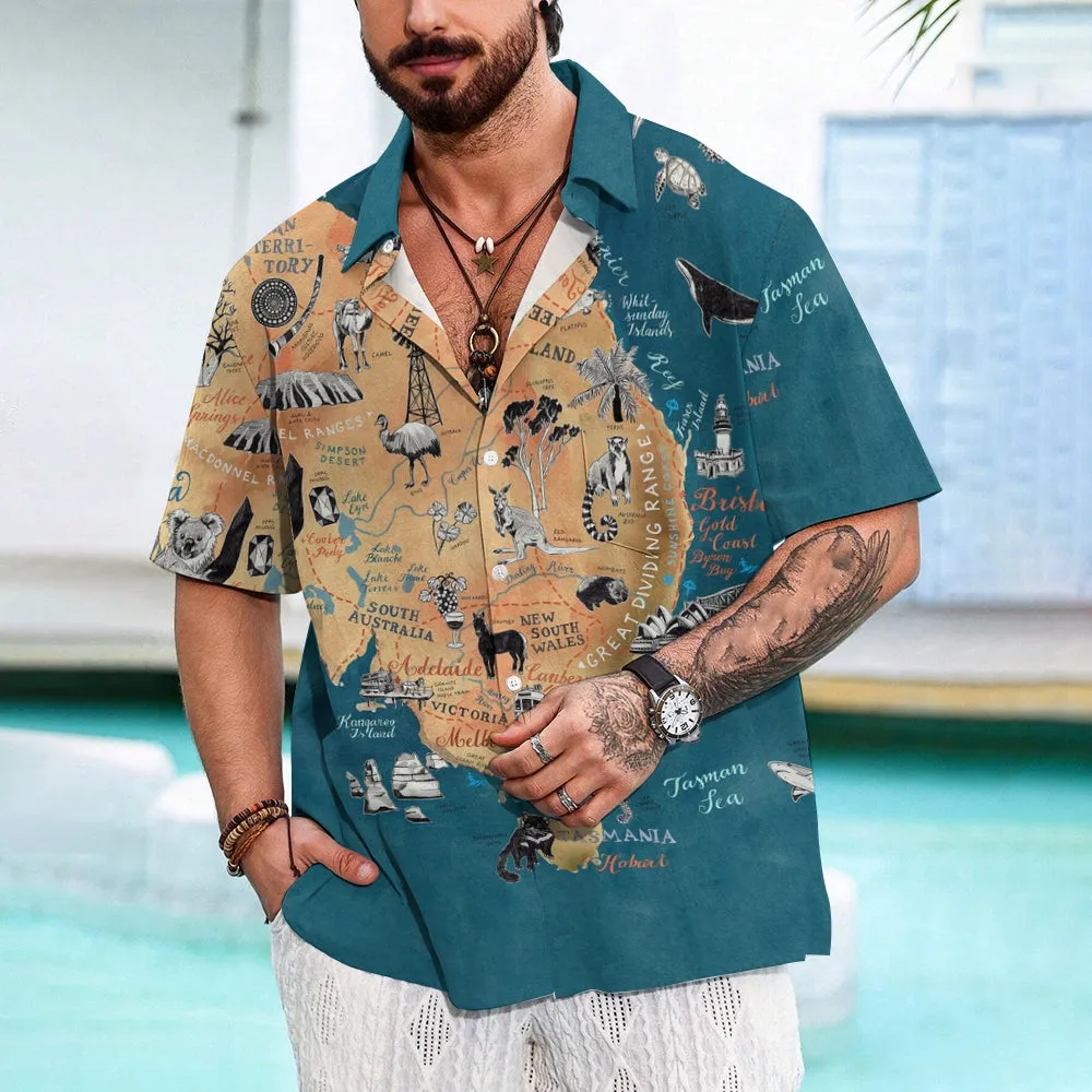 Australia Day Animal Map Print Short Sleeve Shirt 2411011571