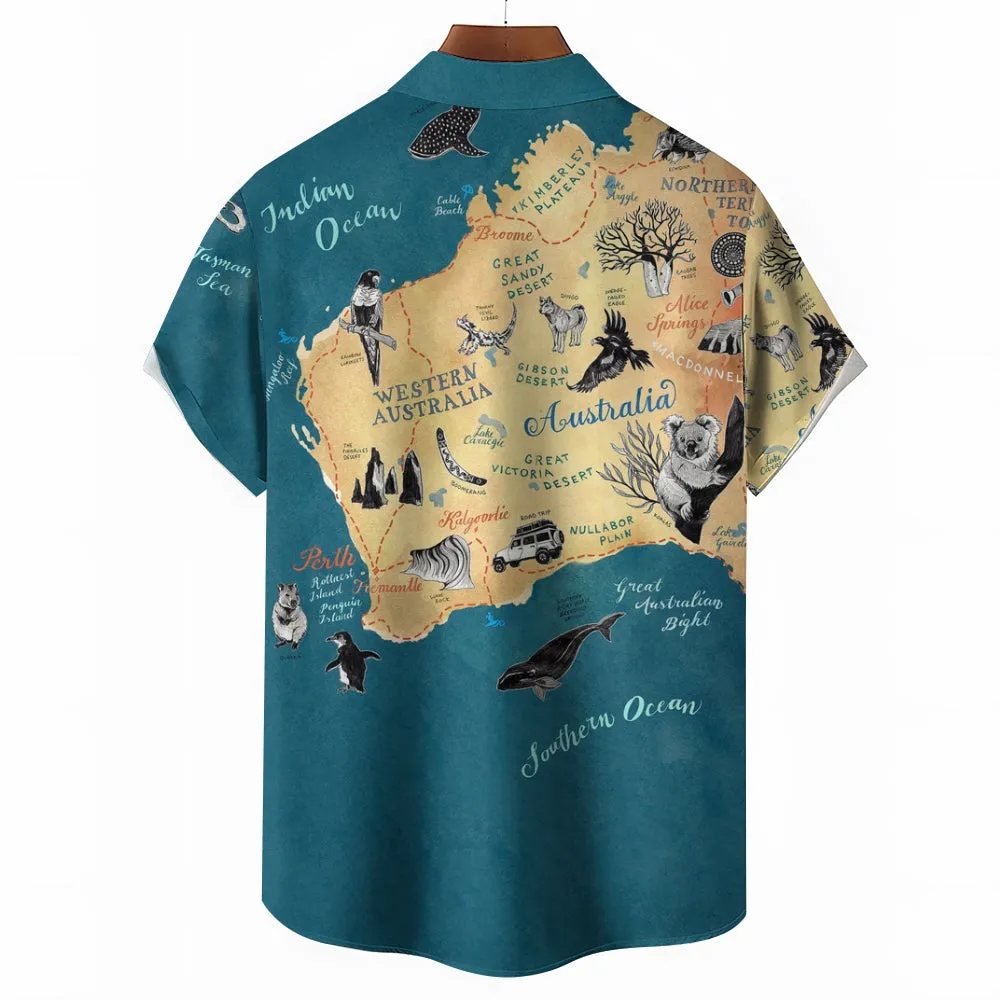 Australia Day Animal Map Print Short Sleeve Shirt 2411011571
