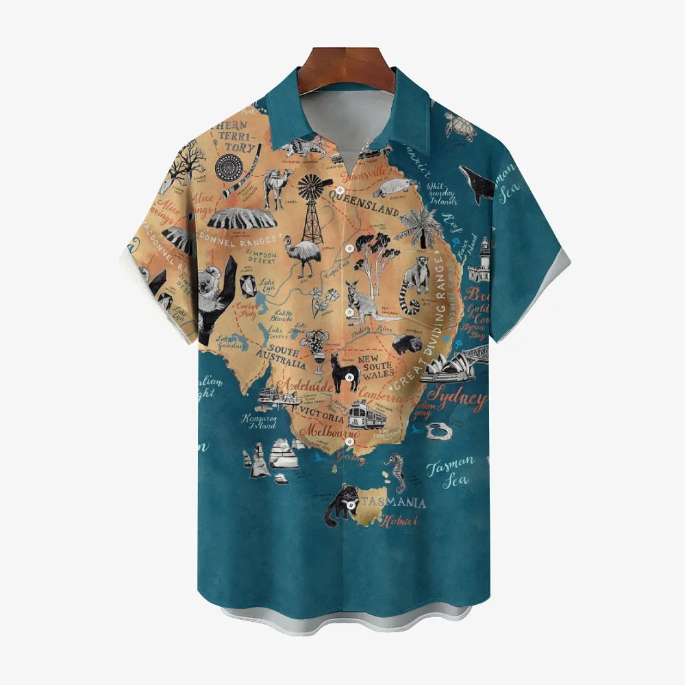 Australia Day Animal Map Print Short Sleeve Shirt 2411011571