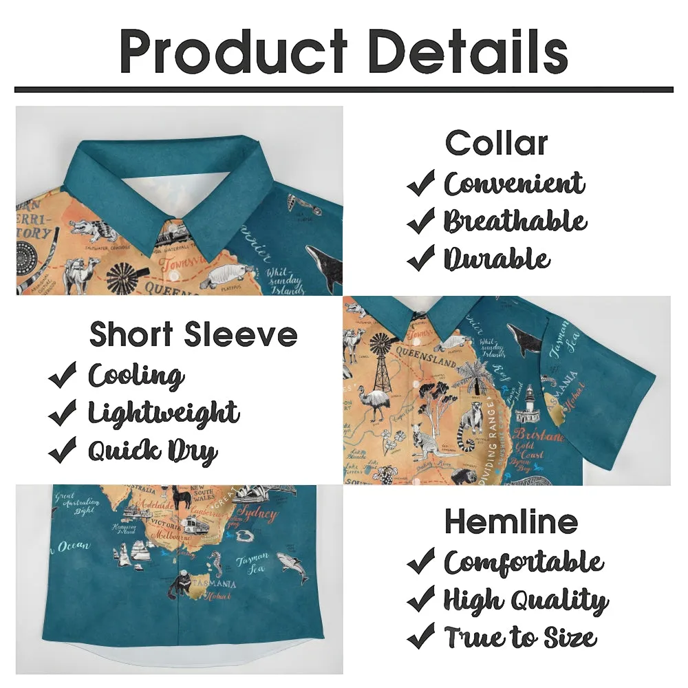 Australia Day Animal Map Print Short Sleeve Shirt 2411011571