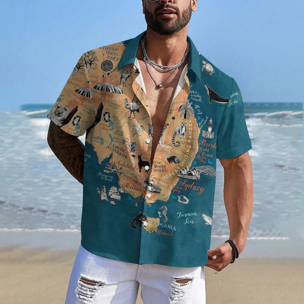 Australia Day Animal Map Print Short Sleeve Shirt 2411011571