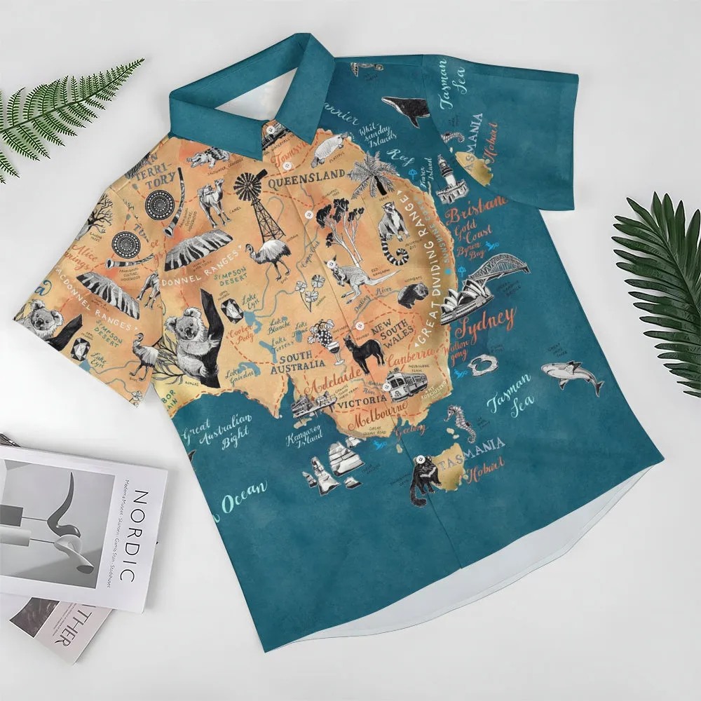 Australia Day Animal Map Print Short Sleeve Shirt 2411011571