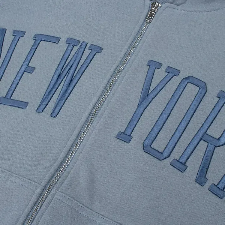 Baby Blue Y2K Hoodie with Stylish New York Embroidery