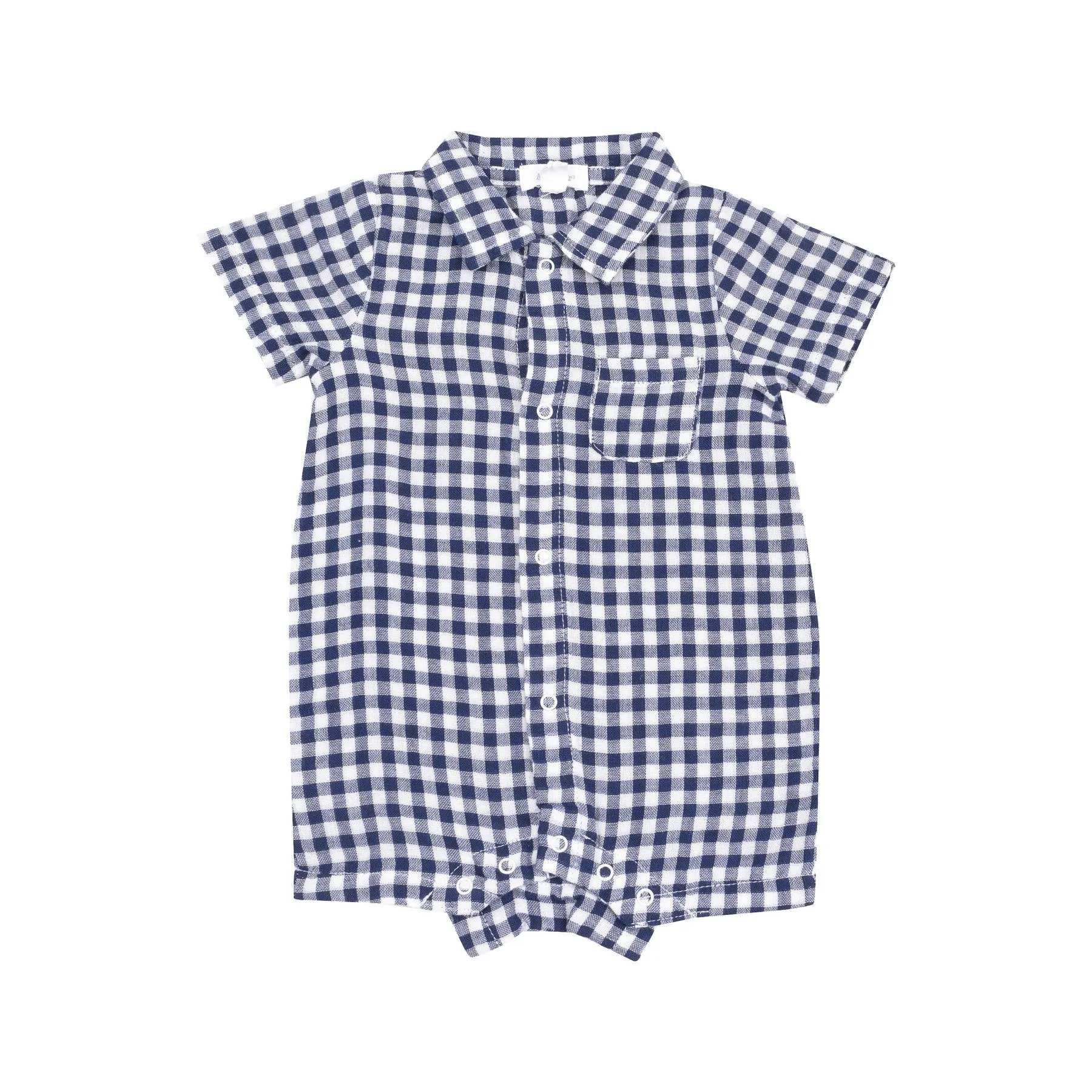 Baby Boy Jumpsuits and Rompers | Button Down Polo Shortie- Navy Gingham | Angel Dear