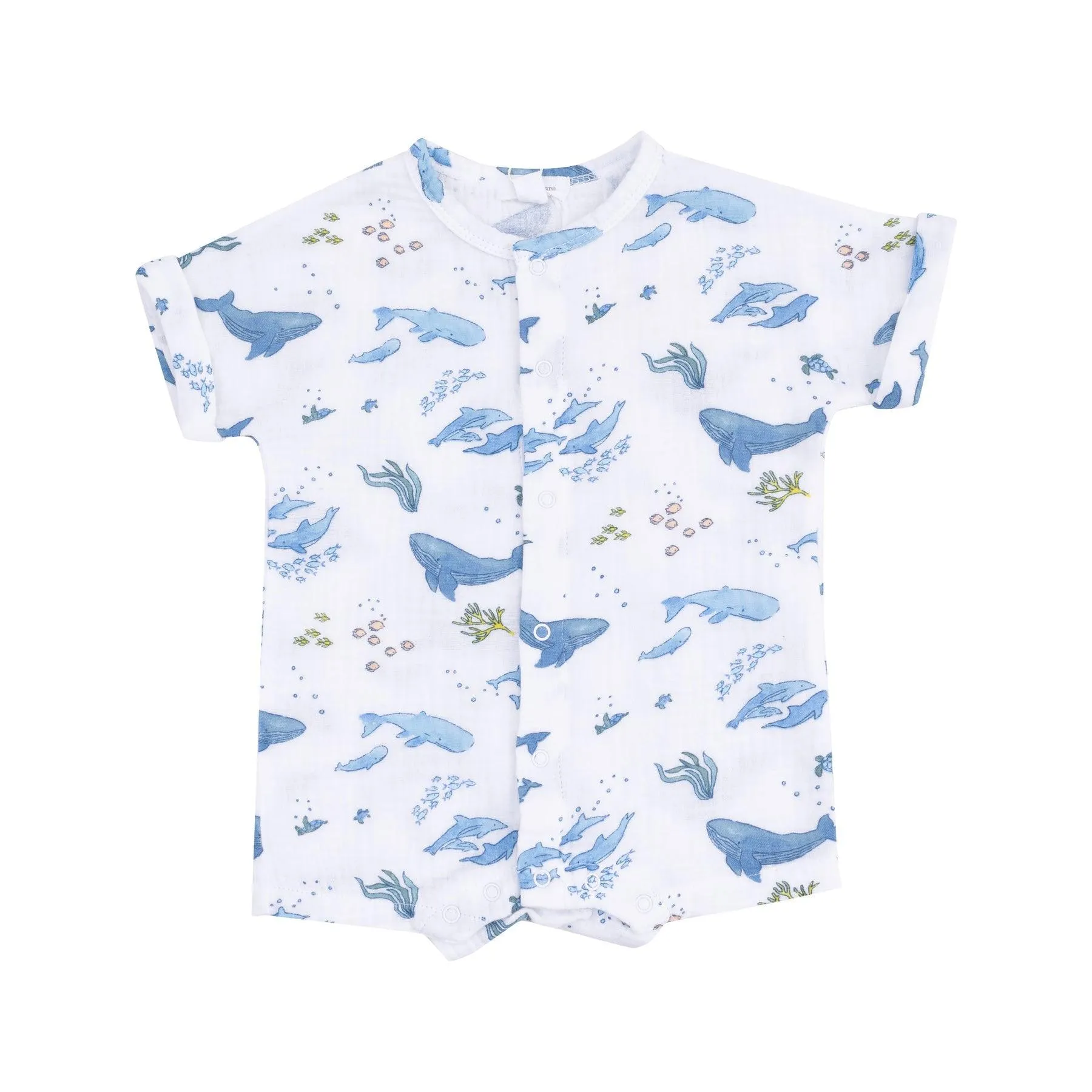 Baby Boy Jumpsuits and Rompers | Henley Shortall- Watercolor Blue Whales | Angel Dear