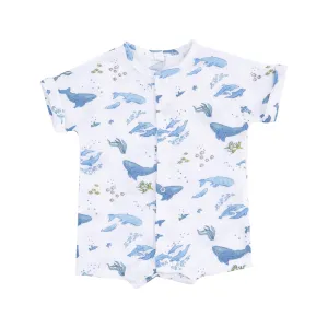 Baby Boy Jumpsuits and Rompers | Henley Shortall- Watercolor Blue Whales | Angel Dear