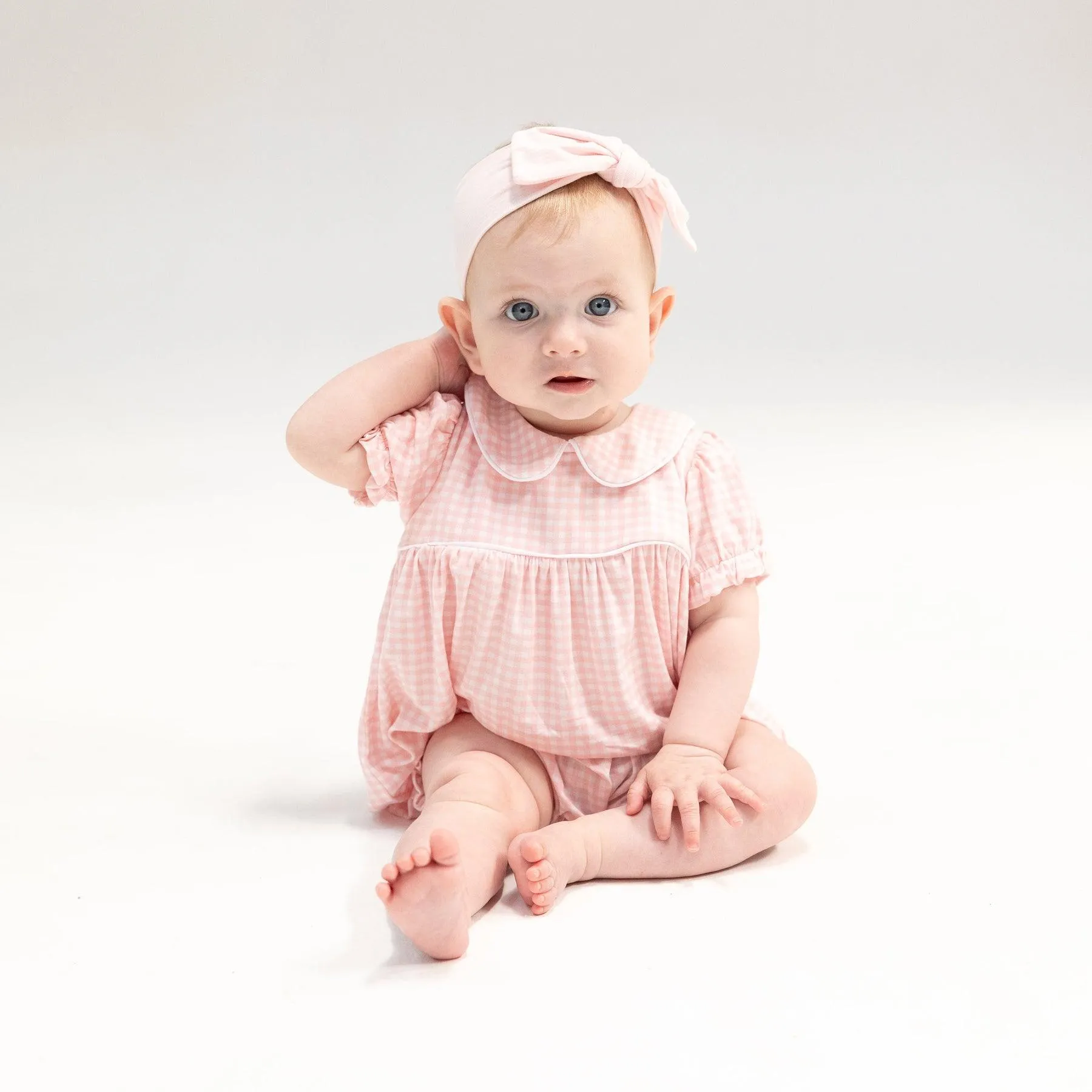 Baby Girl Jumpsuits and Rompers | Classic Baby Doll Bubble- Mini Gingham Pink | Angel Dear