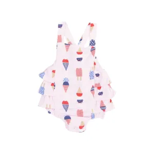 Baby Girl Jumpsuits and Rompers | Ruffle Sunsuit- American Ice Cream | Angel Dear