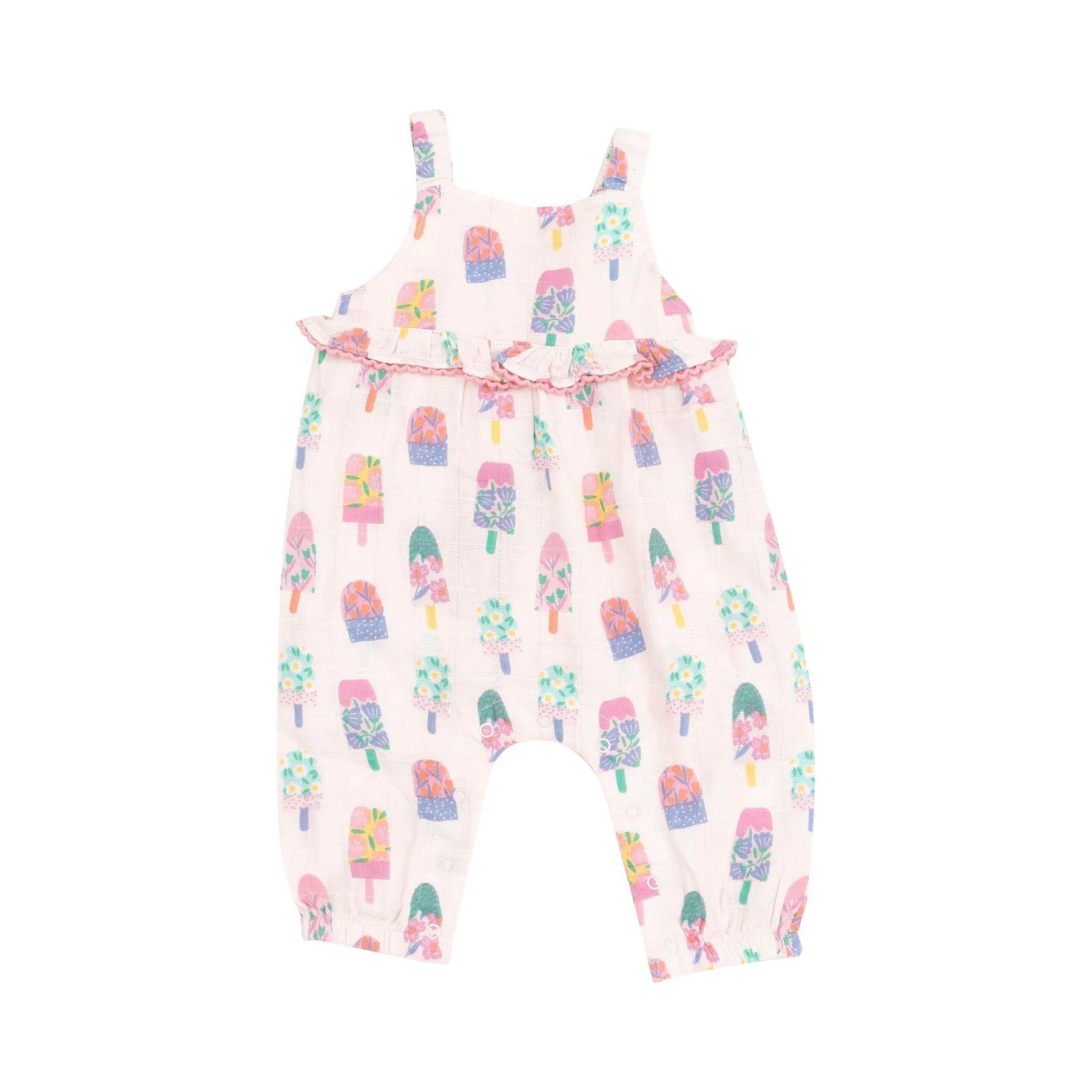 Baby Girl Jumpsuits and Rompers| Ruffle Waist Romper- Floral Popsicles | Angel Dear