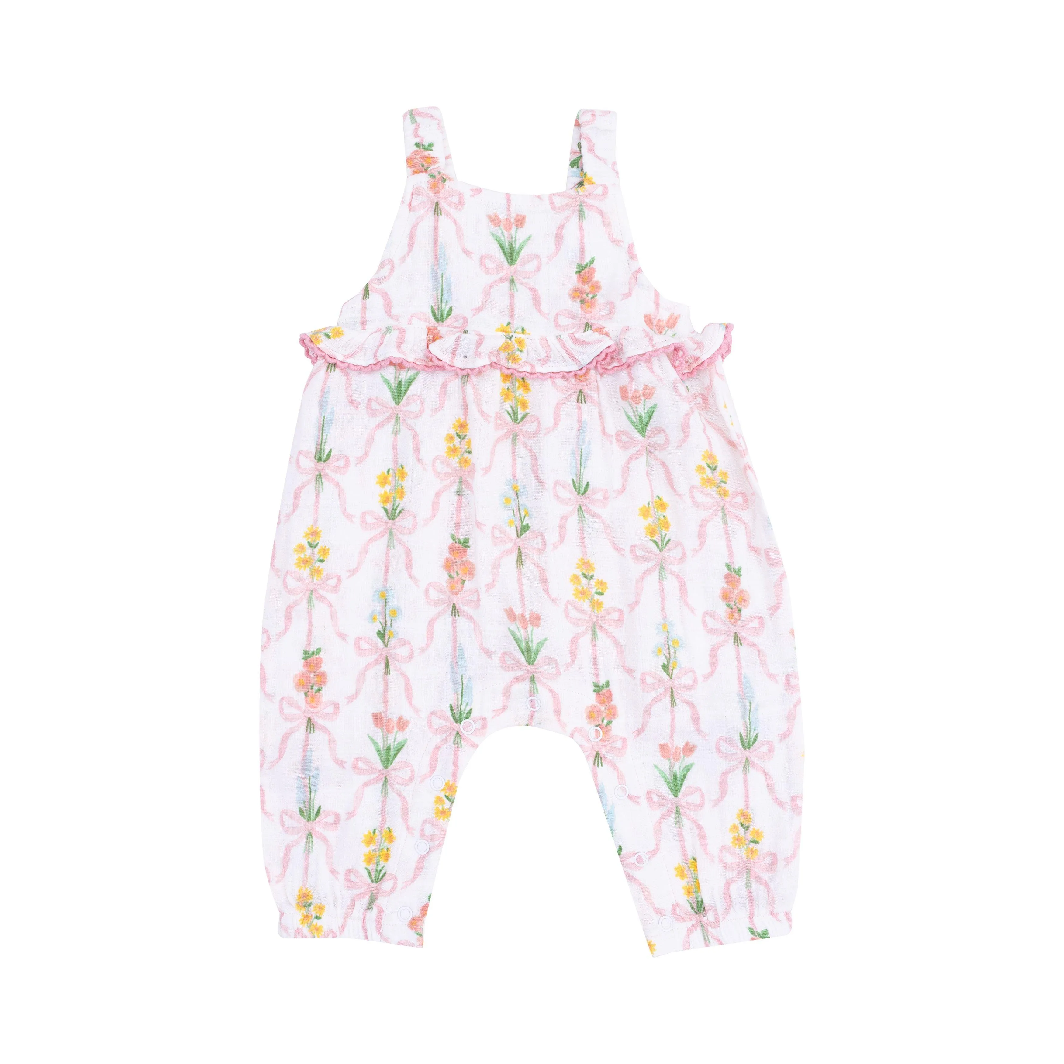 Baby Girl Jumpsuits and Rompers | Ruffle Waist Romper- Ribbon Bouquets | Angel Dear