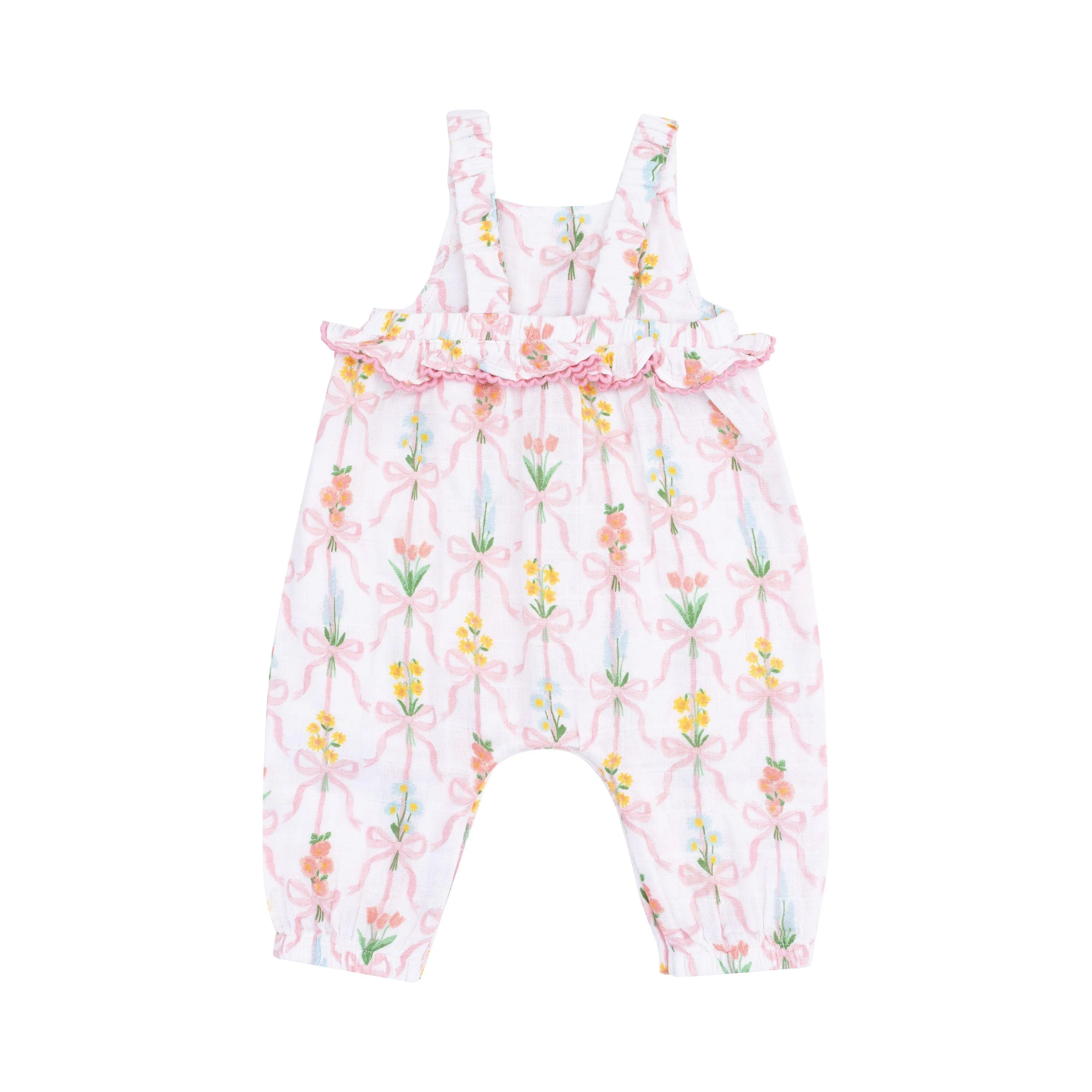Baby Girl Jumpsuits and Rompers | Ruffle Waist Romper- Ribbon Bouquets | Angel Dear