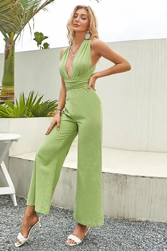 Backless Wide Leg Criss Cross Back Jumpsuit