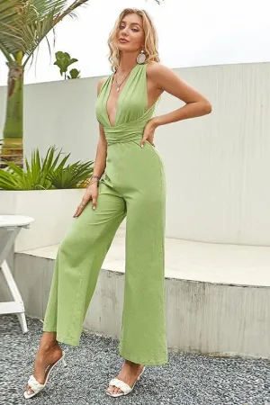 Backless Wide Leg Criss Cross Back Jumpsuit