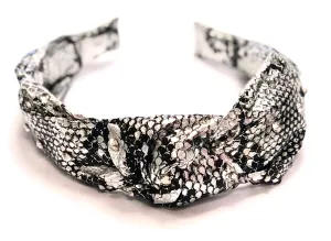Bari Lynn Snakeskin Print Twist Knot Headband with Crystals