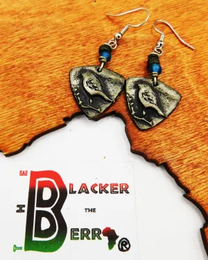 Bird Earrings Pewter Handmade Blue Beaded Gift Ideas Christmas