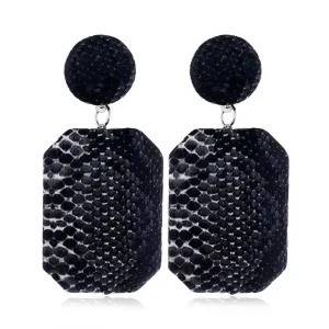 Black Serpentine Geometric Drop Earrings