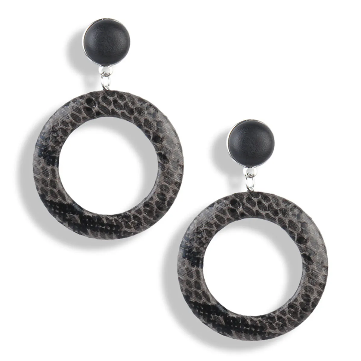 Black Serpentine Open Circle Drop Earrings