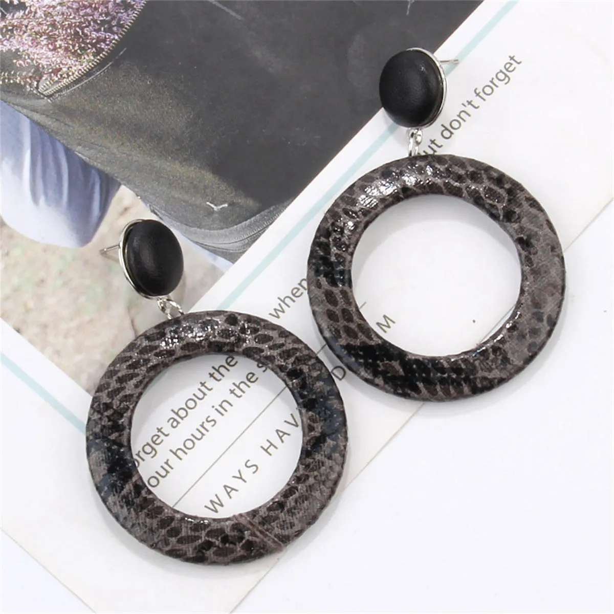 Black Serpentine Open Circle Drop Earrings