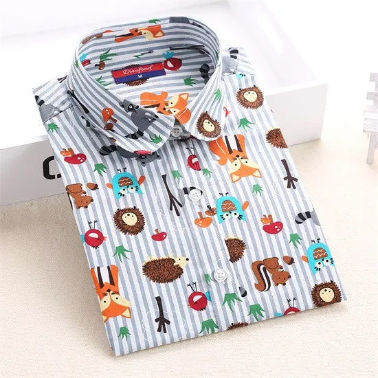 Blouses Women Long Sleeve Shirts Animal Print Cotton Ladies Tops Vintage Clothing Womens Shirt Plus Size 5XL