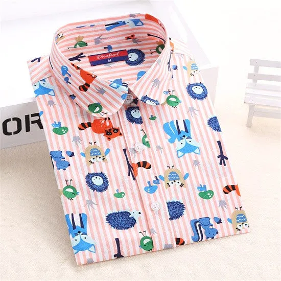 Blouses Women Long Sleeve Shirts Animal Print Cotton Ladies Tops Vintage Clothing Womens Shirt Plus Size 5XL