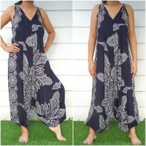 Bohemian Harem Jumpsuit- Navy Blue Mandala Snowflake