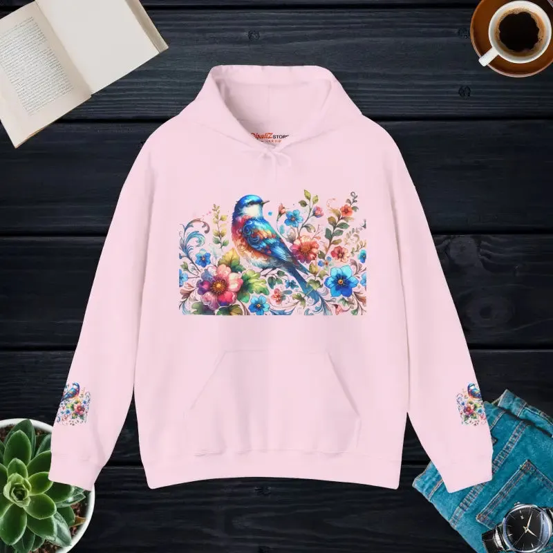 Bold Unisex Heavy Hooded Sweatshirt with Vibrant Bird