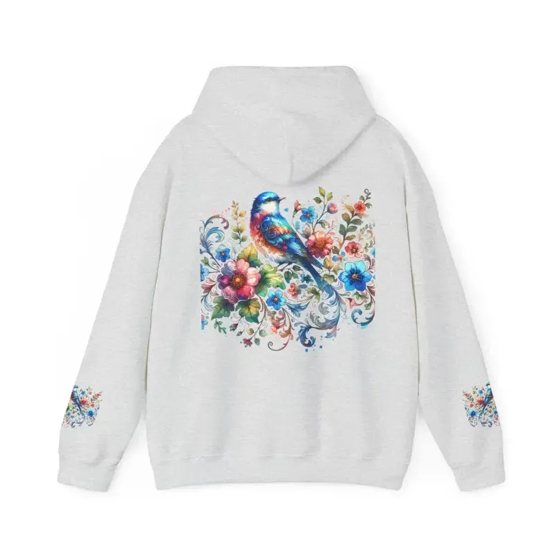 Bold Unisex Heavy Hooded Sweatshirt with Vibrant Bird