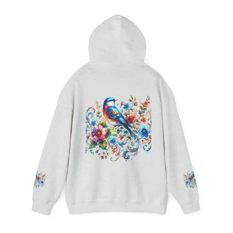 Bold Unisex Heavy Hooded Sweatshirt with Vibrant Bird