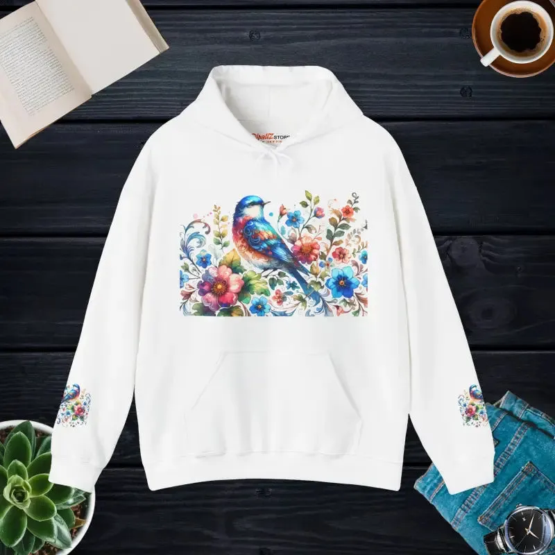 Bold Unisex Heavy Hooded Sweatshirt with Vibrant Bird