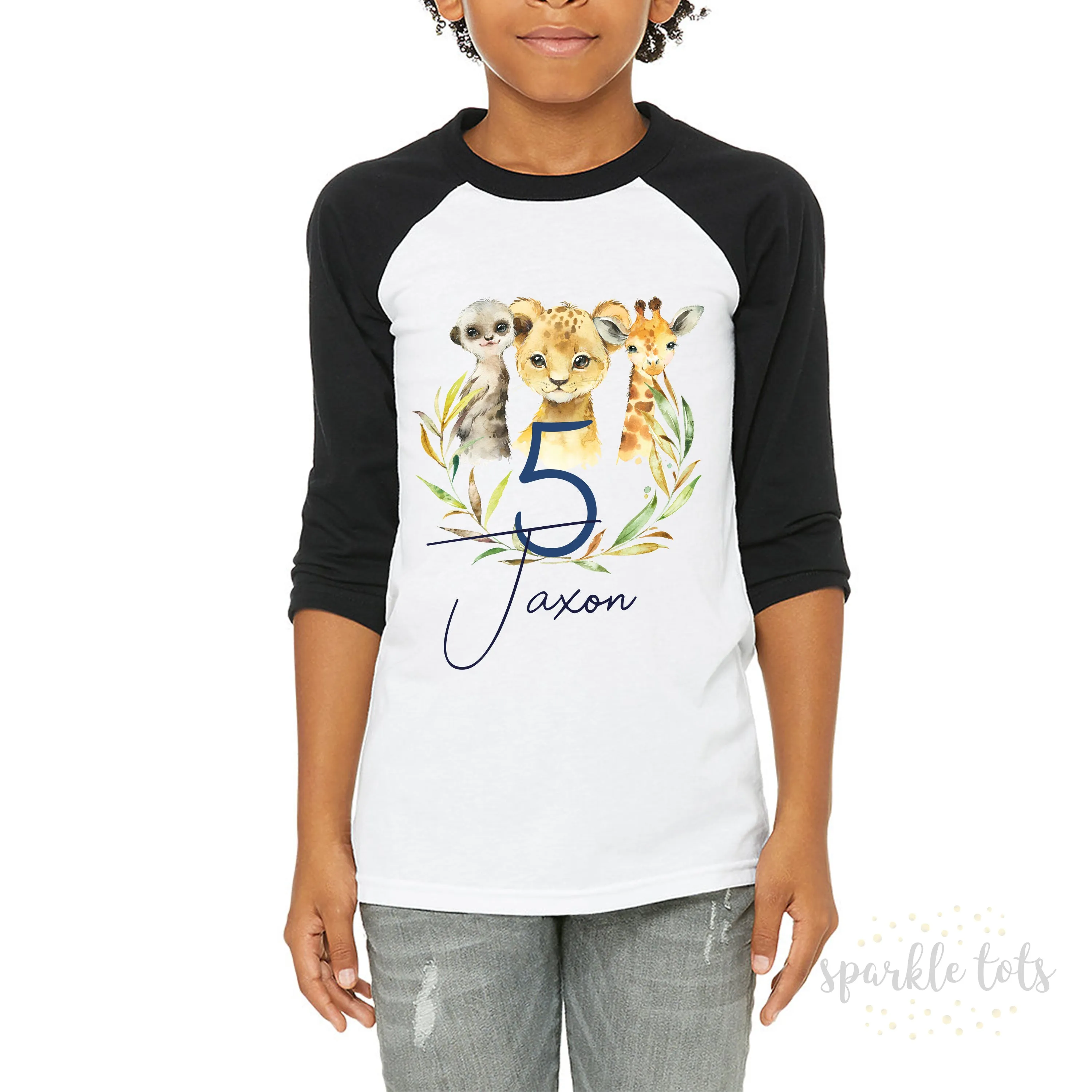 Boys Safari Birthday Raglan T-Shirt | Personalised Safari Themed Birthday Top