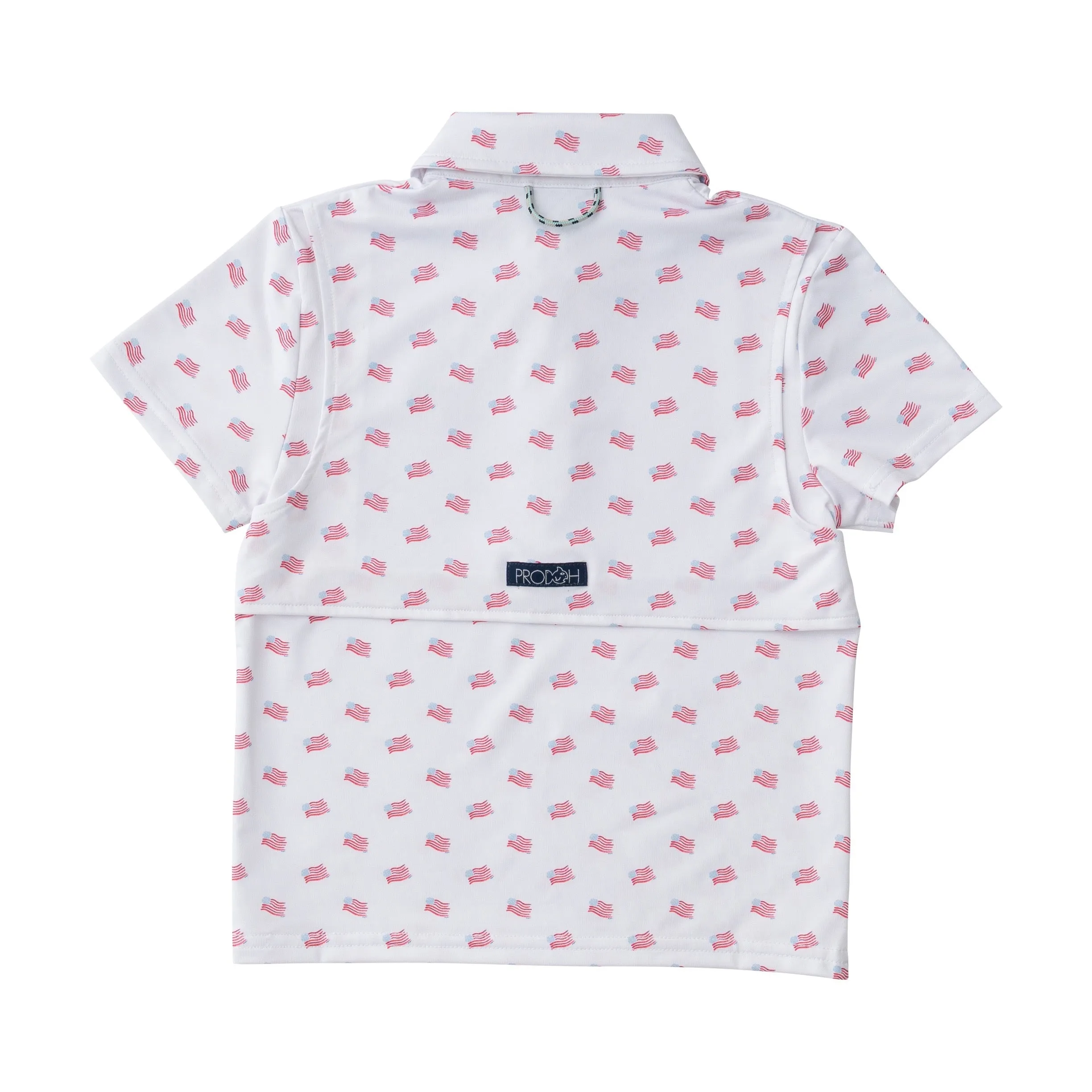 Boys Short Sleeve Pro Performance Polo in American Flag Print