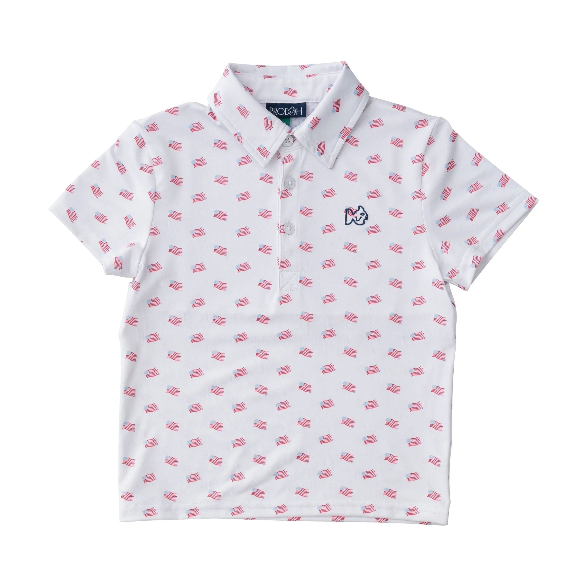 Boys Short Sleeve Pro Performance Polo in American Flag Print