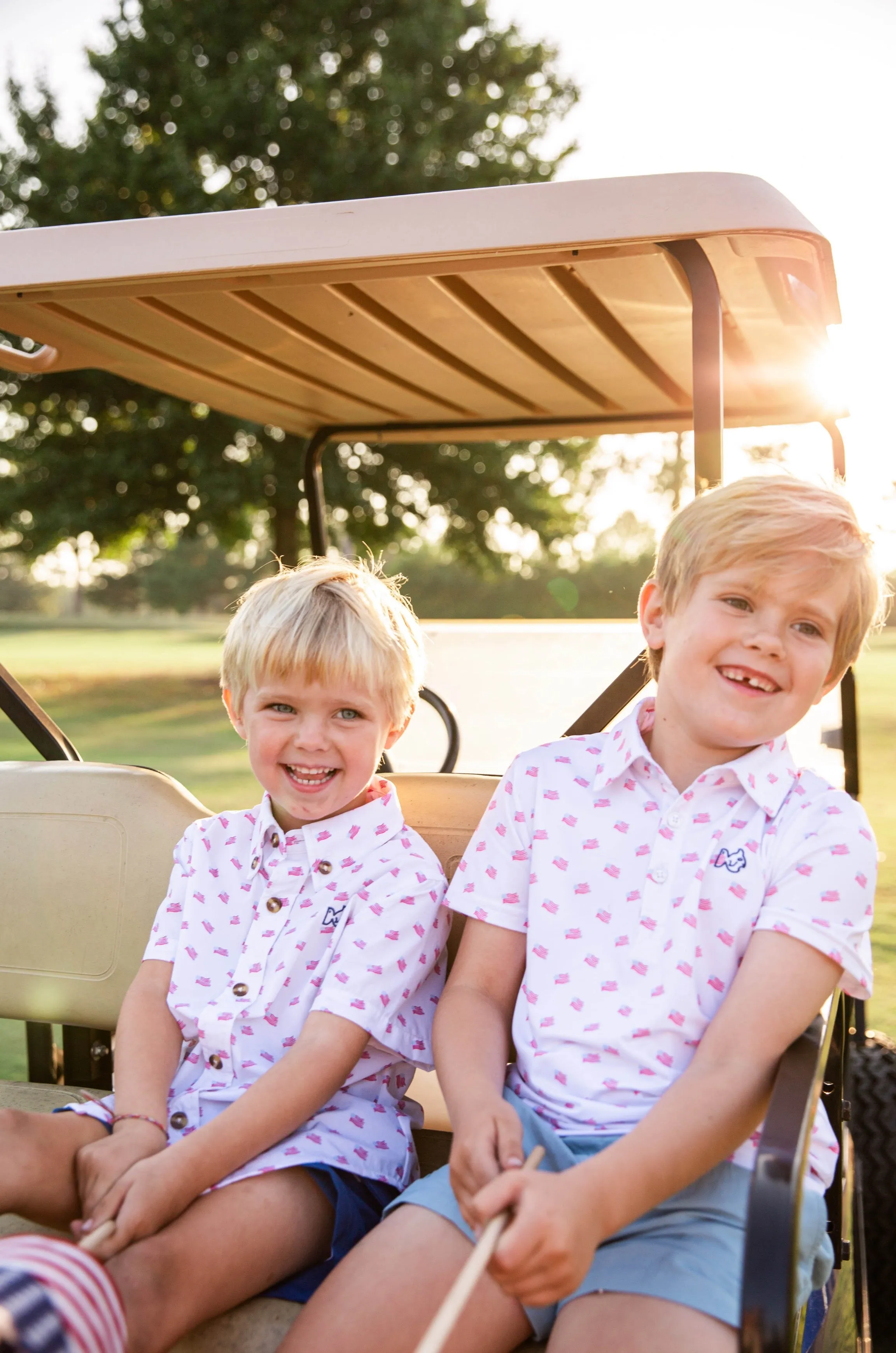 Boys Short Sleeve Pro Performance Polo in American Flag Print