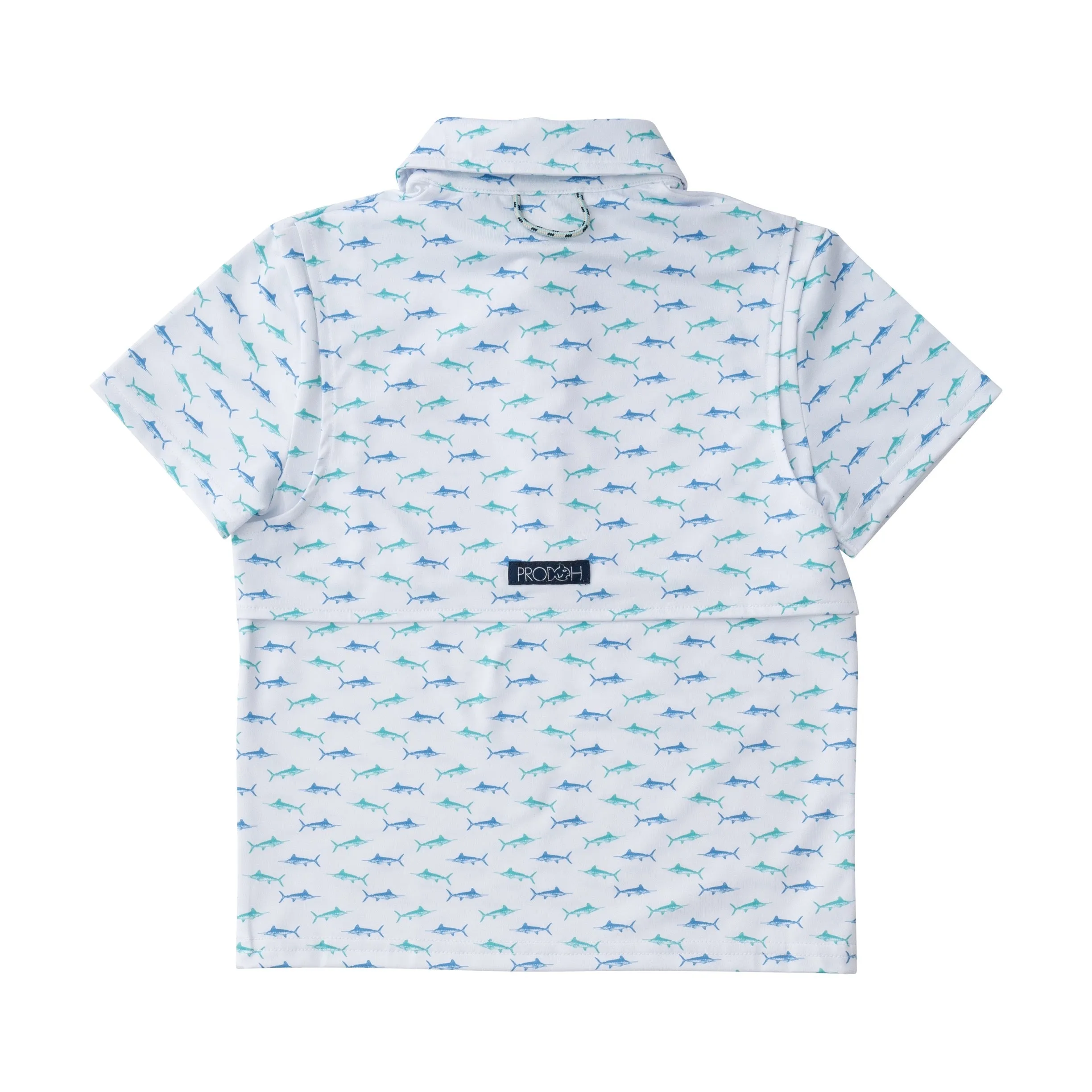 Boys Short Sleeve Pro Performance Polo in Fish Print on White