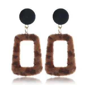 Brown Leopard Gabardine Rectangle Drop Earrings