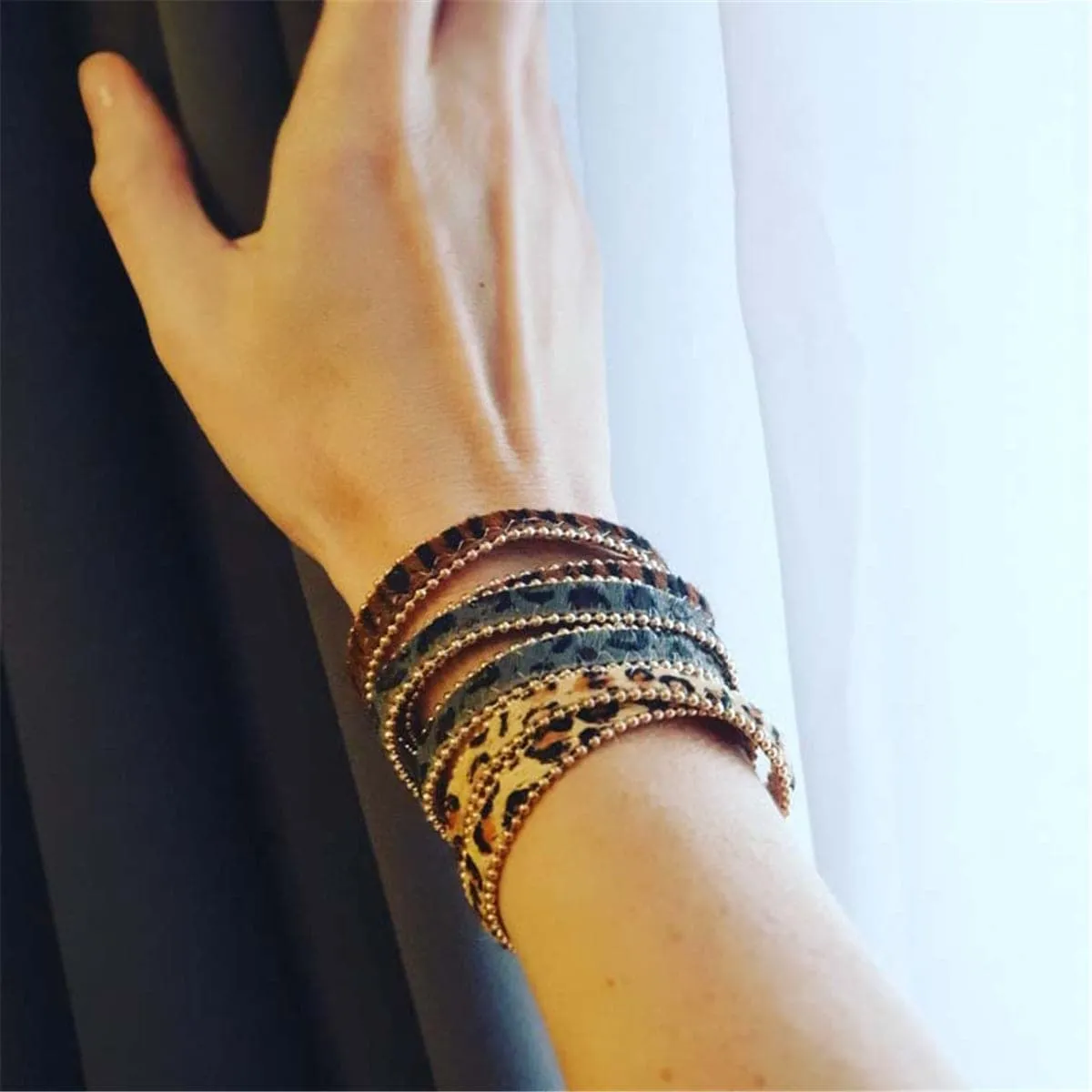 Brown Leopard Wrap Bracelet